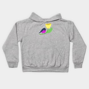 Pink robin on a yellow tulip Kids Hoodie